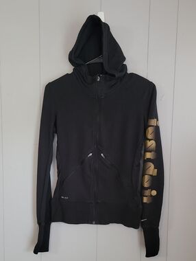 Nike DRI-FIT Women's Full Zip Hooded Small Black Just Do It Sweat Jacket